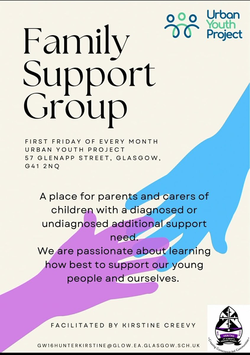 @StAlbertsG41
Very happy to be hosting monthly group sessions for carers/parents with children with Additional Needs.
First meeting will be held in March 2023. Please get in touch if you or anyone is interested (contact email on poster)
#FamilySupportGroup
#Parenting
#Carers