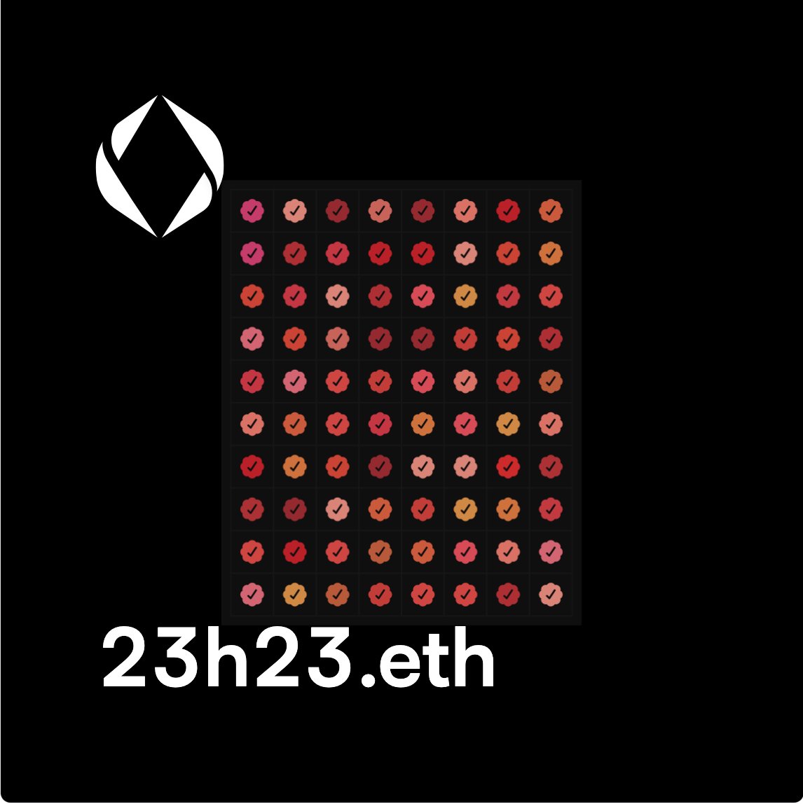 To celebrate this sacrifice I will dedicate my 1min slot on ensclock.com to showcase check #23 journey in its current form, up until it's 1 check.

So at 23h23 check the time! ✅
(site adjusts to timezone)

#initfortheart