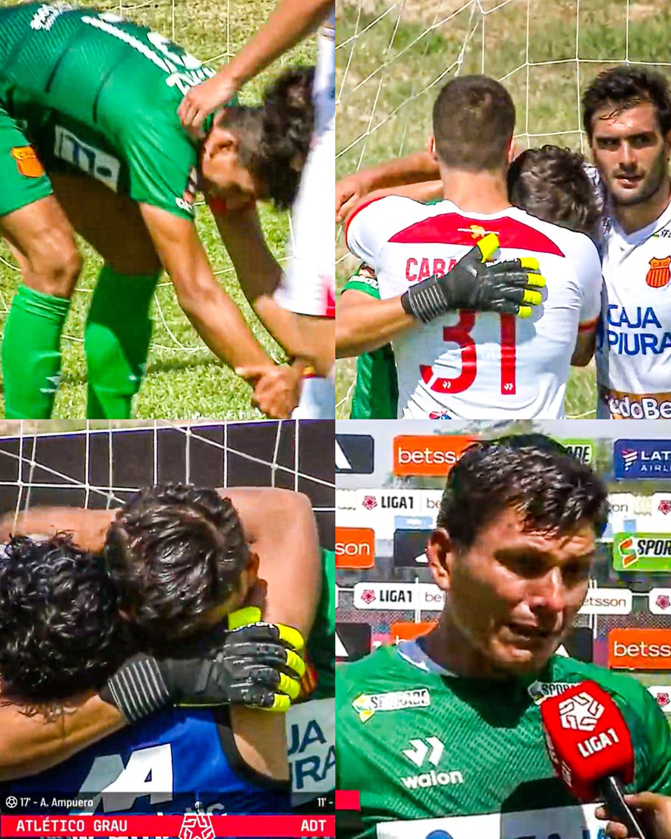 EMOTIVO 🥺💔 Ronald ‘Banana’ Ruiz salva a su equipo en la última jugada del Grau-ADT. Al finalizar el partido, sus compañeros y rivales abrazan al arquero local, quien rompe en lágrimas al recordar la pérdida de sus hijos en un accidente de tránsito ocurrido meses atrás.