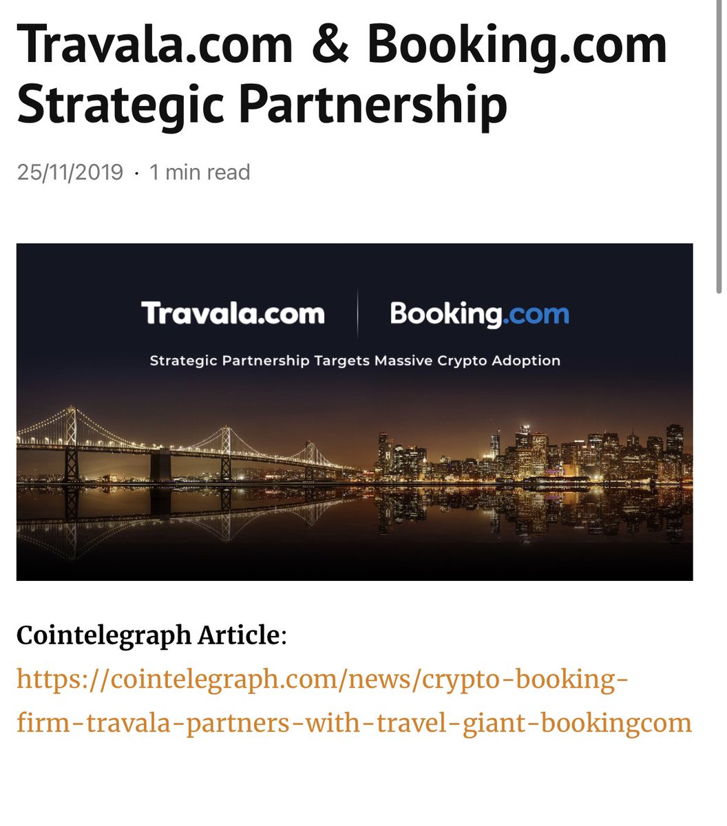 #jasmy $jasmy update: 

<a href="/HARA_JasmyCFO/">HARA</a> announced #jasmycoin will be available on <a href="/travalacom/">Travala</a>. Travala has a strategic partnership with <a href="/bookingcom/">Booking.com</a>. Follow the retweets for more context.