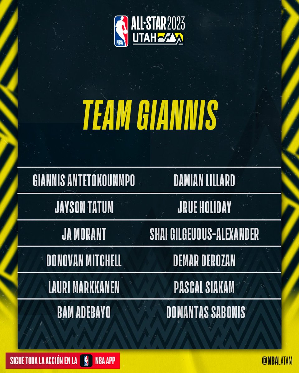 NBALatam's tweet photo. Así quedaron conformados los equipos para este #NBAAllStar 😍 https://t.co/RDD79ArMY6