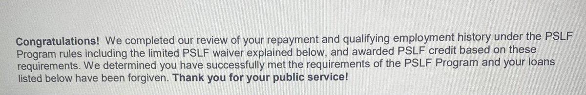 DrMariaGadsden's tweet photo. My student loans were forgiven through the Public Service Loan Forgiveness (PSLF) program! It is possible!! https://t.co/RASaCCSPK0