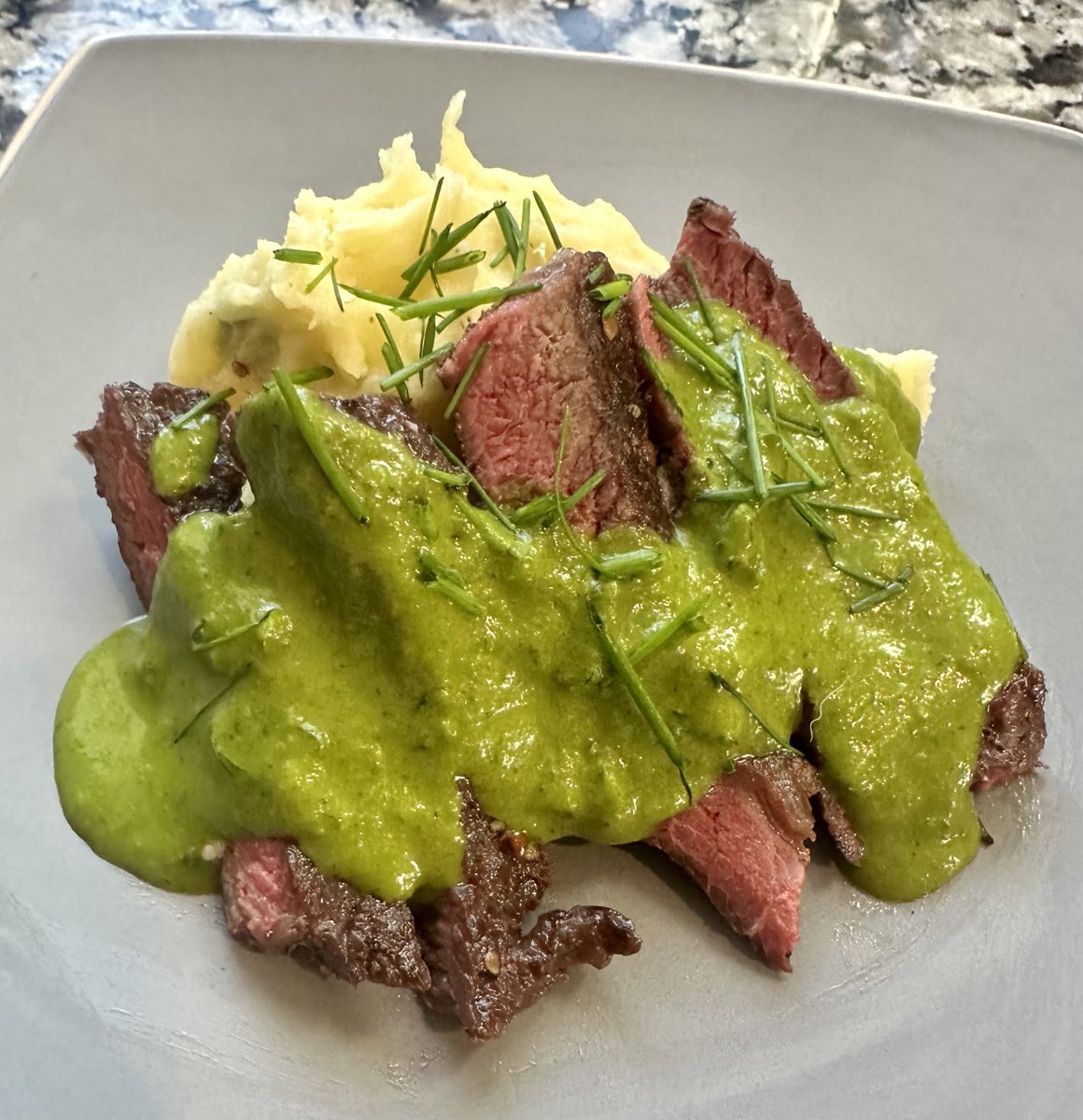 ChefFattyMac's tweet photo. Chimichurri Ribeye and Candied Bacon Dressed Greens https://t.co/VNV5iaSyfM