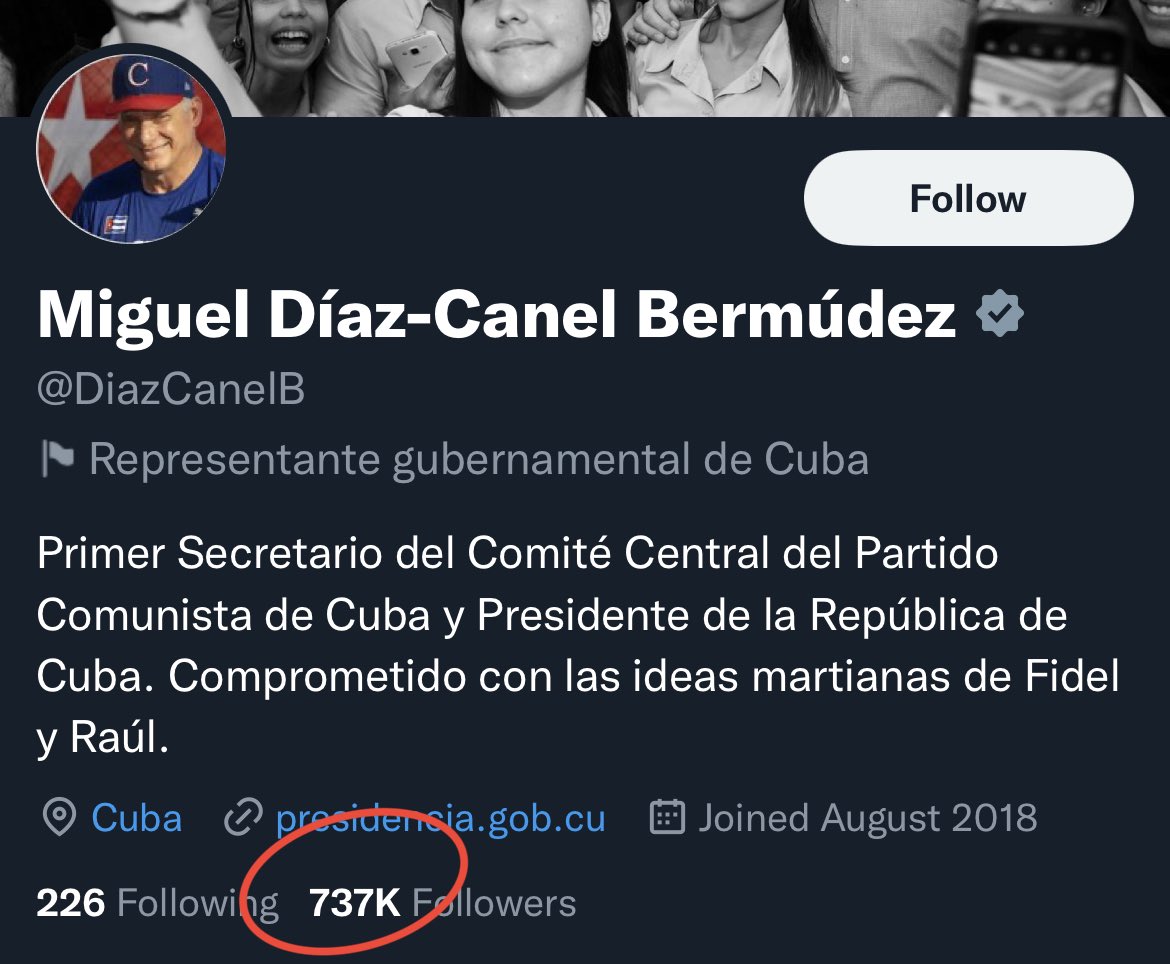 yosoyliborio's tweet photo. En un país con más de 7 millones de móviles, #PuestoADedo tiene 737 mil seguidores. Sus tweets más populares llegan a un máximo de ~5 mil retweets. En otras palabras, a nadie le importa lo que diga el #SinGao. @DiazCanelB se va a morir solo. 😏
#CubaEstadoFallido https://t.co/IBLoEAeyNR