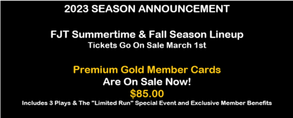 FJTheatre's tweet photo. Our Summertime and Fall season lineup is out! Go to https://t.co/H8QzlKtlyP or our fb page for a full rundown of the season! Tix go on sale March 1st! And if you haven't gotten your Premium Gold Member Card yet, get it today! #fjt #cityofevanston #summertimeseason #fallseason https://t.co/RUHza9oMhq