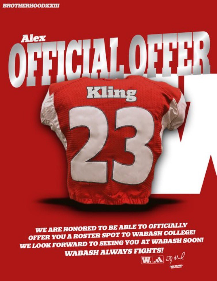 alexkling52's tweet photo. Now that my high school sports journey has come to an end, I am glad to announce that I have officially signed to continue my academic and football career at Wabash College. Thanks again to @CoachWatsonWAF and @WabashFB for everything you have done. https://t.co/Tqg2mwy37J