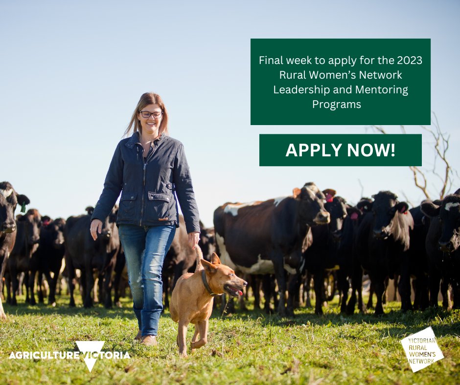 Unlock your potential in 2023.  

Only one week left to apply for the 2023 Rural Women’s Network Leadership and Mentoring Programs. 

Apply now.  

agriculture.vic.gov.au/support-and-re…