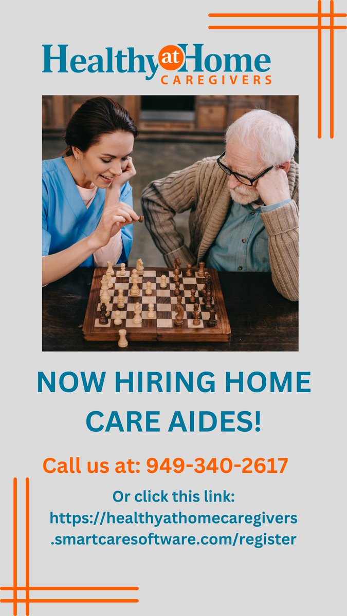 HEALTHY AT HOME CAREGIVERS

is HIRING

HOME CARE AIDES!

👴 ❤️👼 ❤️👵👴 ❤️👼 ❤️👵 👴 ❤️👼 ❤️👵 

#eldercare #seniorcare #seniorliving #HIRINGNOW #caregivers

CALL US: 949-340-2617

To apply, click the link: buff.ly/3S5f0um
