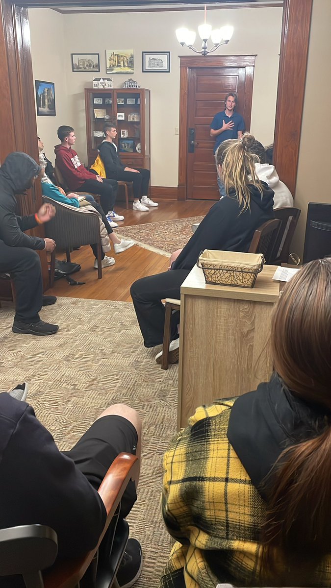 John Hansberry ‘20 tells his Thresher story at Beyond BC. If you’re not here, you missed out! #ThresherAlumni #BethelKS #RollOn @john_hansberry