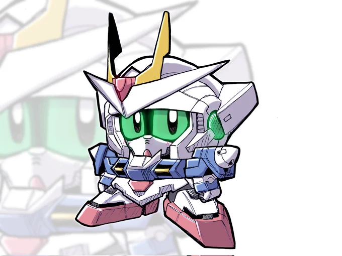 #sirenの落書き帳ダブルオーくんをセルフリメイク!特徴を拾いつつあのバランスにするの難し過ぎる顔はあまりダブルゼータくんには寄せすぎず、あの世界にダブルオーガンダムがいたらこんな感じかな位のテイストで 