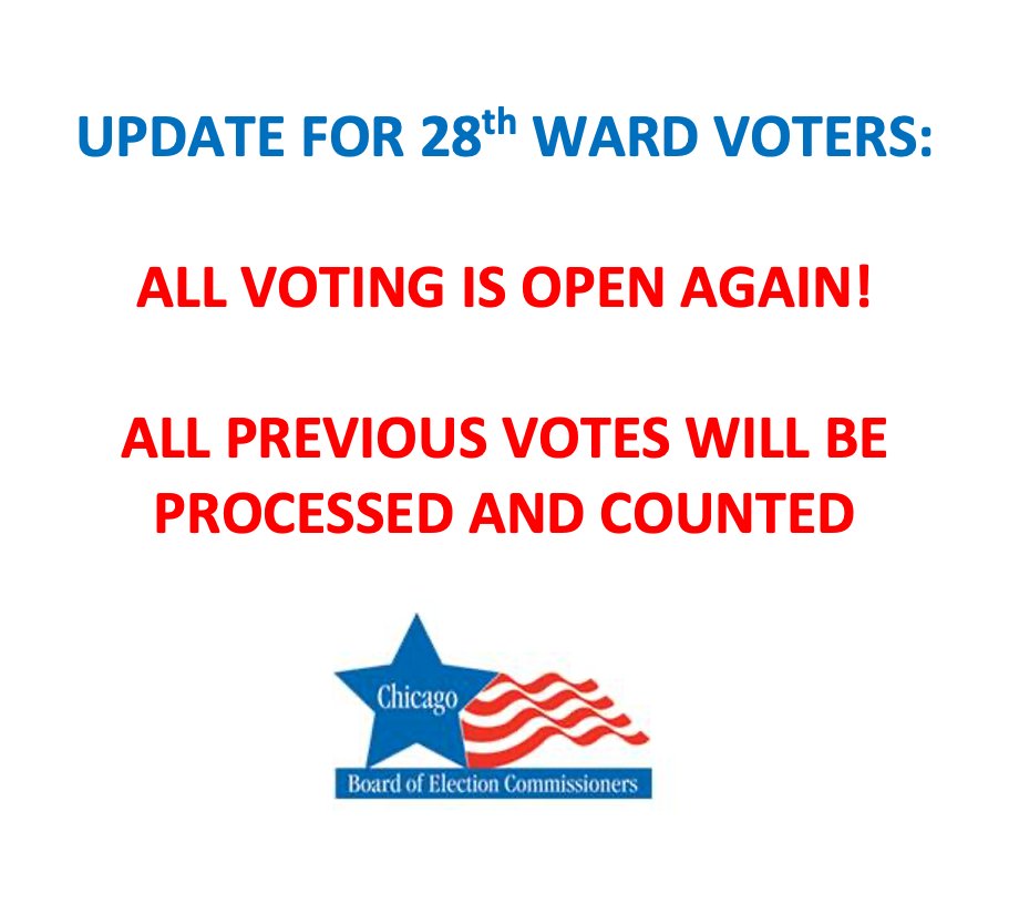 ChicagoElection's tweet photo. The Chicago Board of Election Commissioners has received an important update from the Illinois Appellate Court: all previous votes cast by 28th Ward voters will be properly processed and counted, both for Early Voting and Vote By Mail ballots. 🧵 https://t.co/sPHVJ7SD7v