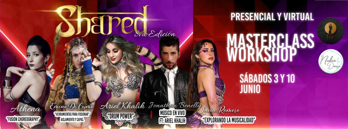 workshopshared's tweet image. 💕💕No te quedes afuera de este eventazo💕💕

 3 días de pura danza entrenamiento y felicidad pura!!
Te lo vas perder????
Ariel Khalih 
Jonathan Benelli 
Lucía Belén Romero 
Emine Di Cosmo, Tribal Lady Blue. 
Athena Fusion Bellydance 

Seminarios y Show!!!! 

Pedí toda la info 📩