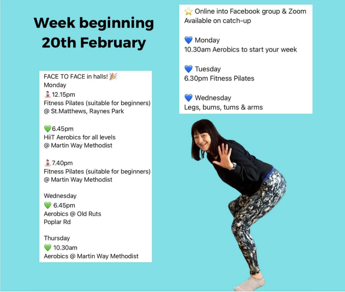NatashaMurray37's tweet photo. Below is my full week of #fitness #pilates &amp; #aerobics #classes #ONLINE &amp; IN HALLS!! Please contact me to join up, it's fun!! fitnesswithnatasha@virginmedia.com https://t.co/cZnN6Me42t 
@WimbledonScene @WimbledonNews @MyWimbledonApp @WestWimbledon @MertonConnected @ladywimbledon https://t.co/Q2nEKjWcHe