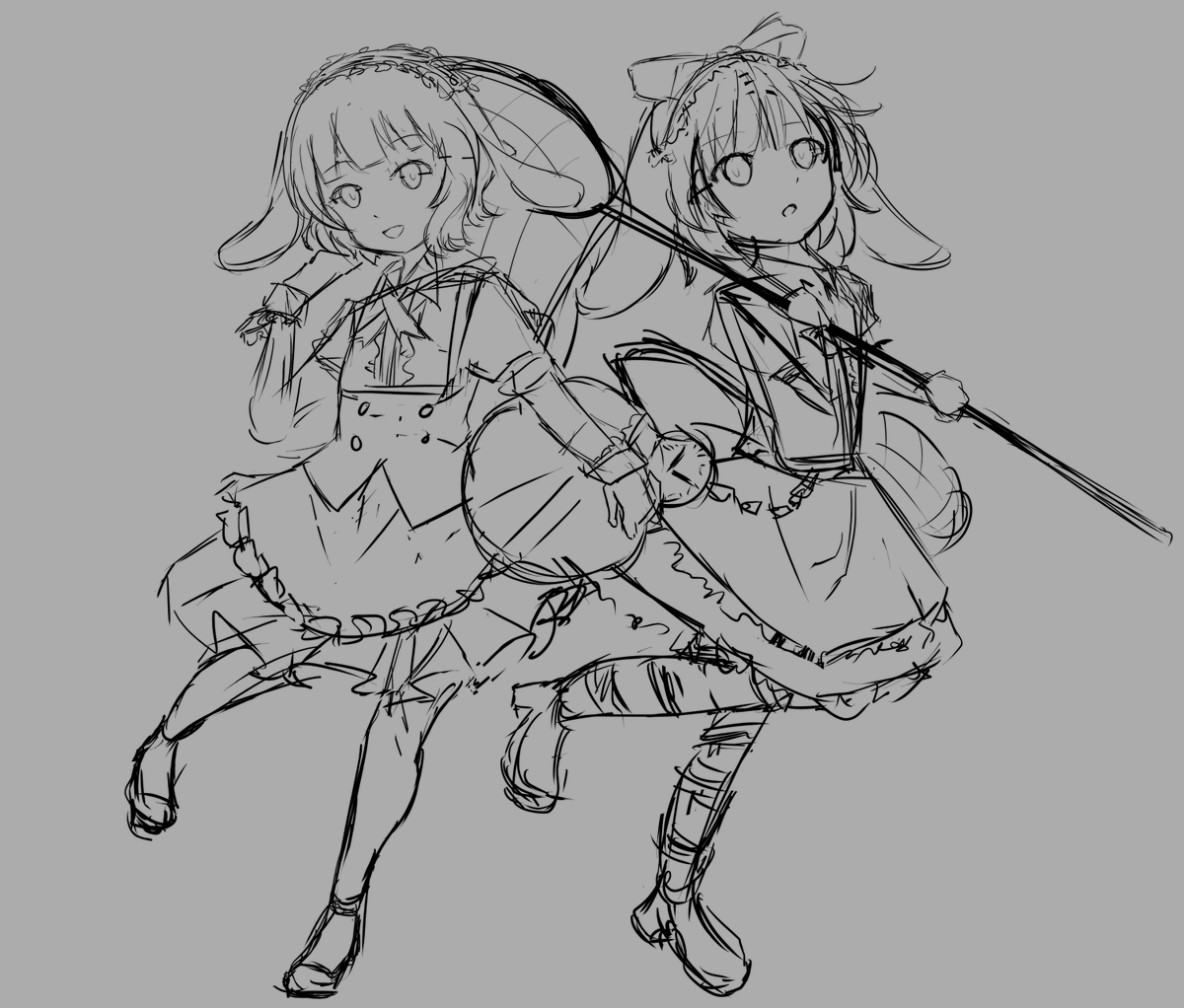 Lunarethic's tweet photo. Yea the big canvas is a fakeout. Because she's actually joined by Sharo Kirima from Gochuumon!

I've always wanted to draw them side by side the moment i saw Irisu because she's litteraly Sharo with white hair and you cannot convince me otherwise https://t.co/QBQeTYxPLN