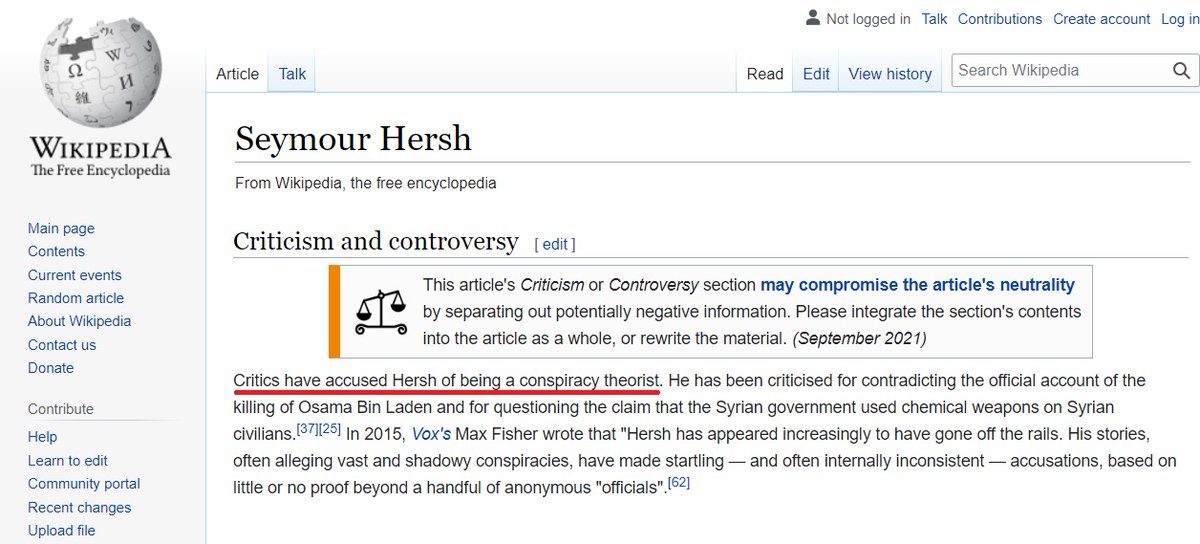 benoitm_mtl's tweet image. Plusieurs tweets défilent où Hersh, prix Pullitzer (et mis en cause la responsabilité de la CIA pour le sabotage du Nord Stream) serait soudainement devenu un &quot;complotiste&quot;.

👉« Les critiques ont accusé Hersh d&apos;être un théoricien du complot. »

28 janvier 2023 ⤵️ #WebArchive
