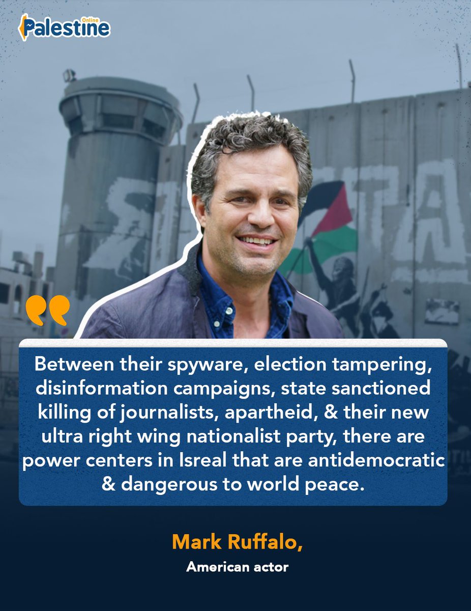 Hollywood actor Mark Ruffalo speaks out against Israeli spyware. 

The actor shared an article for The Guardian, commenting: "There are power centers in Isreal that are antidemocratic &amp; dangerous to world peace."