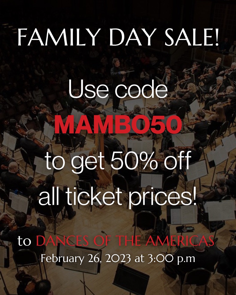 Our first #concert of 2023 is 1 week away! Use code MAMBO50 at checkout to get 50% off tickets to ‘Dances of the Americas’ on Sunday, Feb 26! ticketmaster.ca/dances-of-the-…