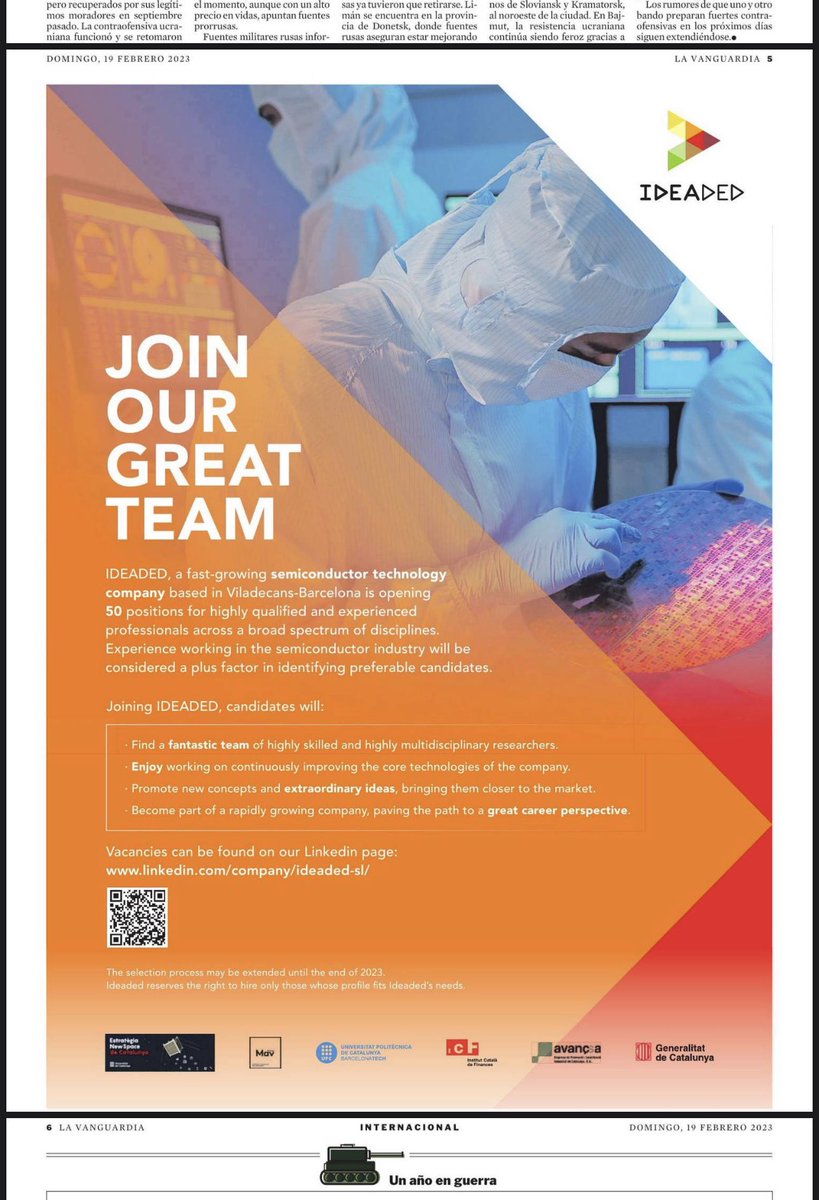 Always moving forward! Today in <a href="/LaVanguardia/">La Vanguardia</a> #growingourteam #Semiconductors Really #bigthings ! 
linkedin.com/company/ideade…