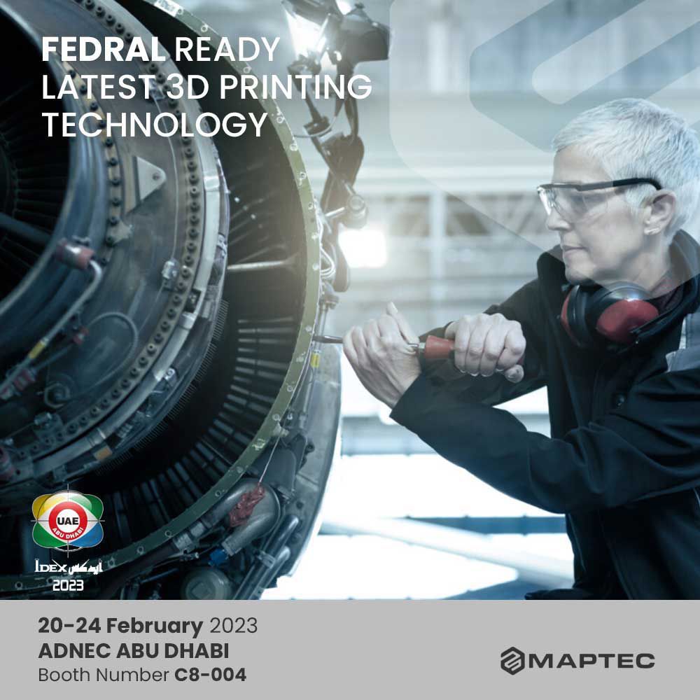 Maptec3D's tweet photo. Maptec as a regional AM Solution Provider would like to invite you to
Connect with us at IDEX 2023!
At our booth, C8-004, where we will showcase our latest Additive Manufacturing and 3d Printing technology for Aerospace and Defense Industry.
.
.
.
#maptec #idexuae #adnec #UAE https://t.co/r1CgPvDMV0