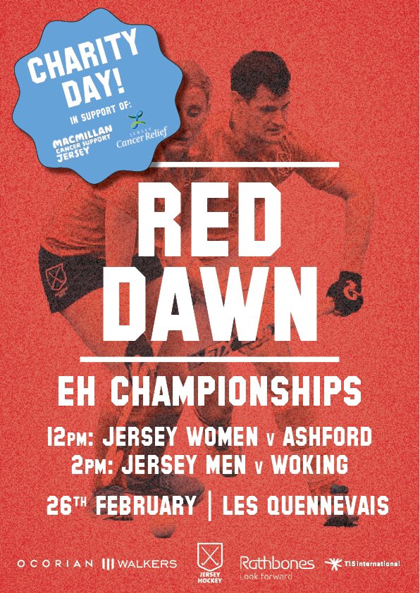 Come and cheer on Jersey, while supporting 2 great charities!

Next Sunday, we host 2 England Hockey Championship matches, and we’ll also be fundraising for 2 local charities; Jersey Cancer Relief and MacMillan Jersey. The clubhouse will be open - food and refreshments available.