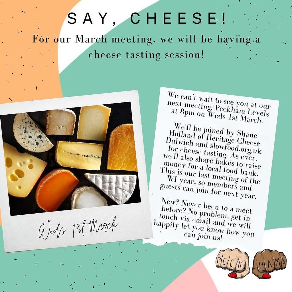 Our March meeting is just around the corner on Wednesday 1st March, at level six at Peckham Levels, 8pm. We'll be joined by Shane Holland of @heritagecheesedulwich and slowfood.org.uk for a cheese tasting session. There'll be vegan cheese as wel… instagr.am/p/Co27-2iI59e/