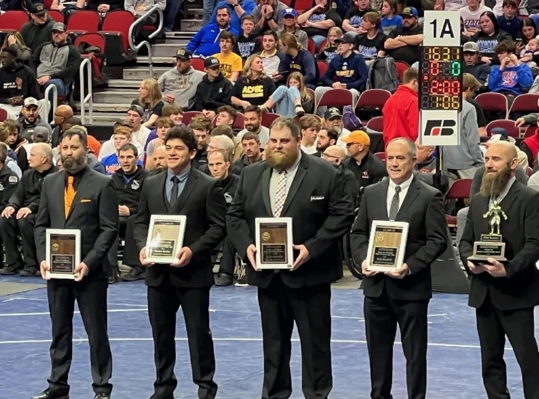 sblpride's tweet image. Great season to our Warrior Wrestlers and Coaches!  Not only great team accomplishments, but 3 Warriors making to the stand, and our coaches honored!!Congrats to Zayvion(5th), Bo(4th), and to Ty(2nd) and the rest of the crew for an outstanding season!!  #warriorproud   #dudes