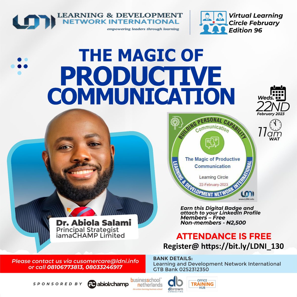 enokponi's tweet photo. Kindly join us on Wednesday February 22nd @ 11am as Abiola Salami explores  simply strategies for delivering impactful learning services to our clients.

Please register @ https://t.co/a92PpXB9m0 https://t.co/vEGbxnnFvT