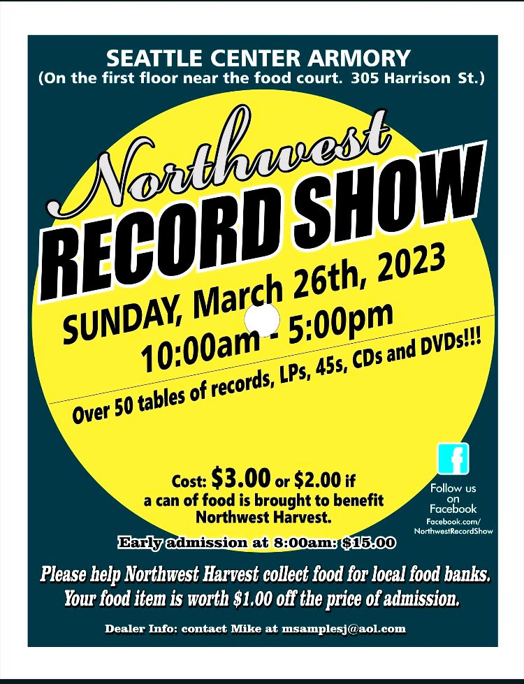 Two Record Shows Coming Right Up! March 4th Port Townsend Record Show At ALH & March 26th Northwest Record Show At Seattle Center! 
.
#ptrecordshow #porttownsend #wastate #recordshows #nwrecordshow #recordcollectors #vinyl #vinylrecords #music #vinylcollector #records #events