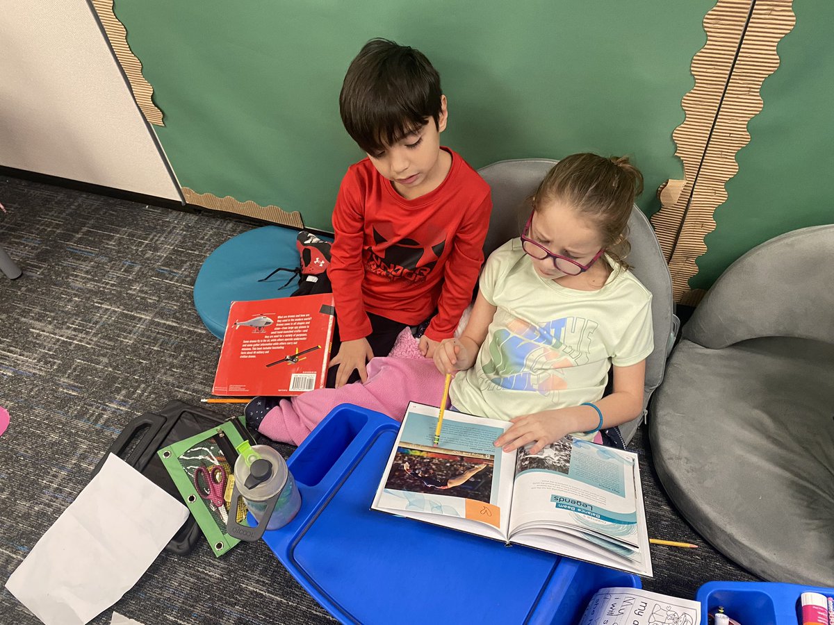 MsWomack1st's tweet photo. Students discussing their “Think Marks” together in their books (parts that caught their eye). I love watching my kids collaborate and share out what they learned with each other! @SpearsElem #FISDmadetoshine https://t.co/o6uvOHxYJG