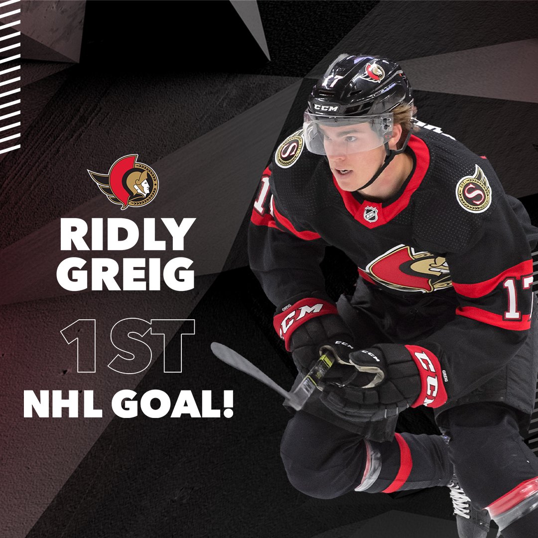 Senators's tweet photo. #Sens fans, join us in congratulating @RidlyGreig on scoring his 1st career @NHL goal!

Congrats, Ridler!!

#GoSensGo https://t.co/XCeN0txtRA
