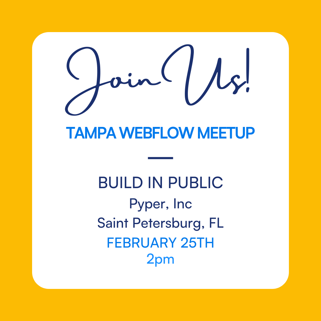 beltcreative's tweet photo. 🚨 Calling all #Webflow and #NoCode folks in the Florida area 🚨 Join us at Pyper, Inc in St. Pete next weekend on February 25th to #BuildInPublic 💻 RSVP: https://t.co/1dLYs7FFfH
.
.
.
#beltcreative #TampaWebflow #TampaWebflowMeetup #TampaWebflowCommunity #WebflowMeetup https://t.co/Q53FKEGoo2