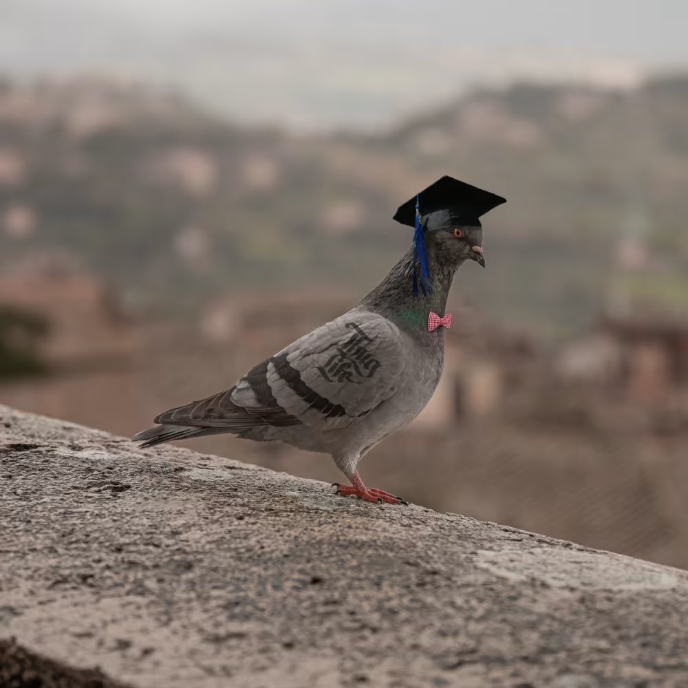 RealHato's tweet photo. Listen up, flock! Let me drop some knowledge on ya. Skipping out on studying is like trying to fly without wings. You're gonna crash and burn, my feathered friends. So hit the books and spread your wings to success! #pigeoninfluencer #hato #pigeon #study #knowledge https://t.co/Px8EZSpcSv