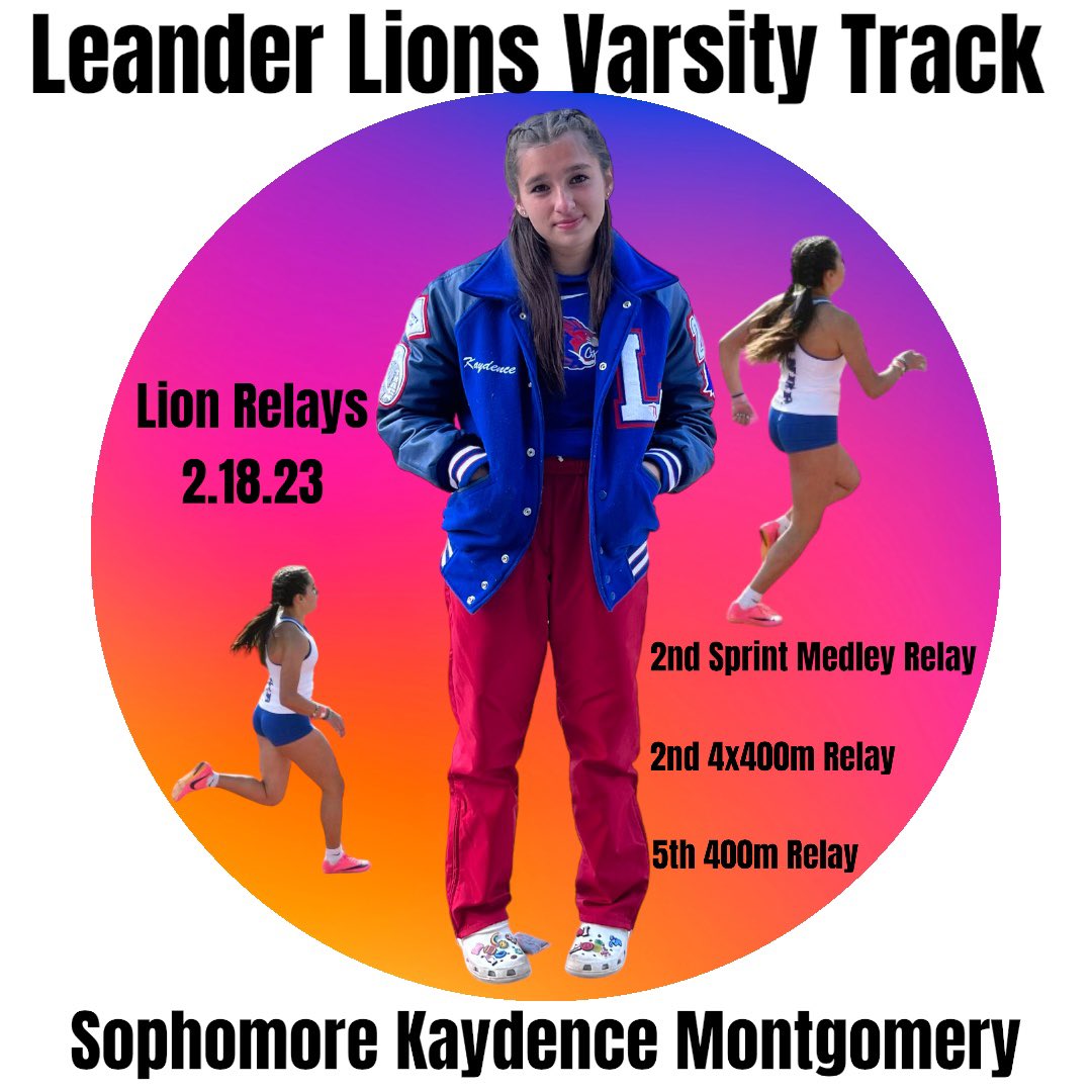 Proud of this Sophomore Lady Lion 
❤️🦁💙Kaydence Montgomery 
#leandertrack #leanderlions #leandertx #trackandfield #lionrelays #leandertx #relay #trackstar #runner #star #ROAR #highschooltrack #highschool #lhs