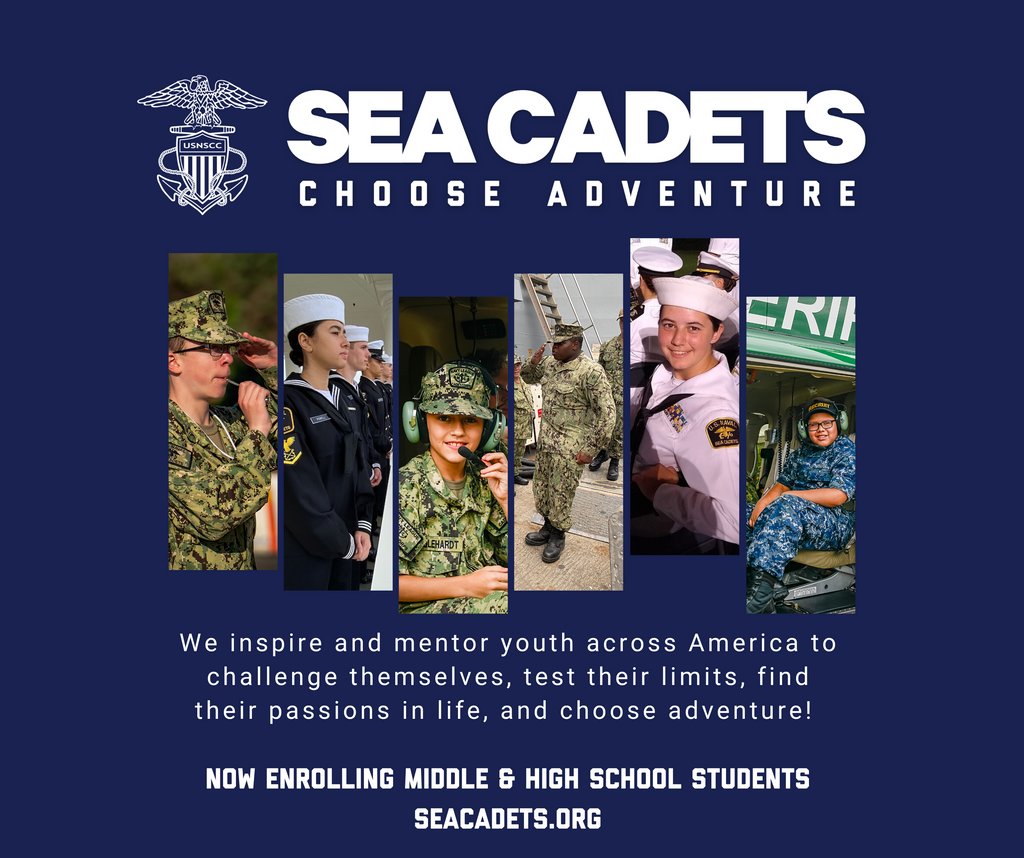 Join the official youth program of the U.S. Navy and Coast Guard today!
•
Now enrolling middle/high school students for summer training opportunities and MORE at seacadets.org