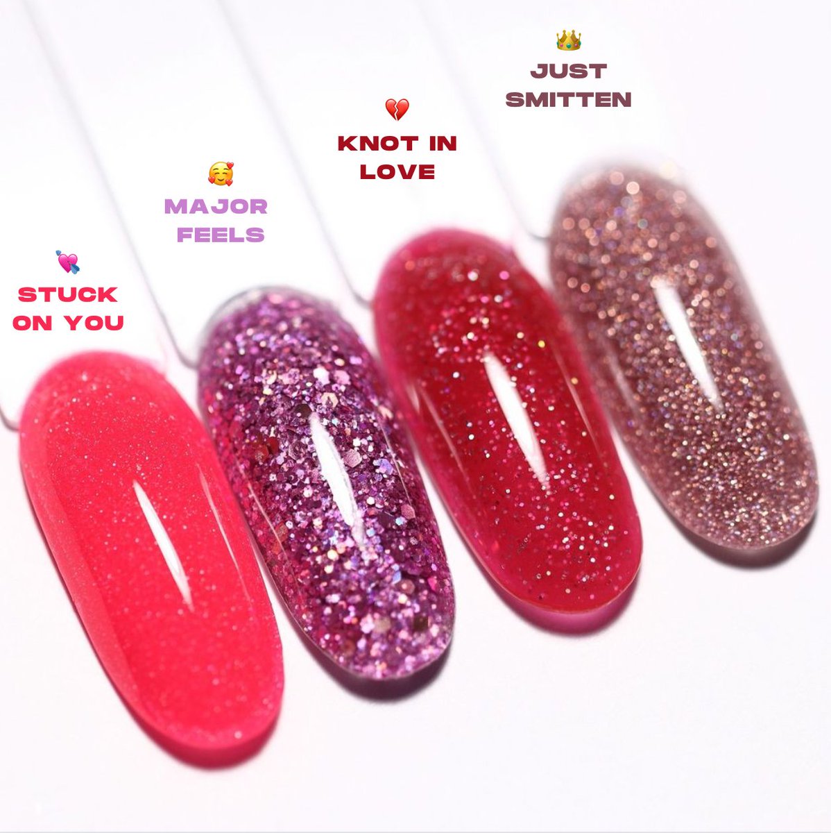 shopnailboo's tweet photo. If you had to wear ONE nail shade for the rest of your life, which one would it be?! 💅
👑 #JustSmitten
💔 #KnotInLove
🥰 #MajorFeels
💘 #StuckOnYou https://t.co/dyEy9igZg6