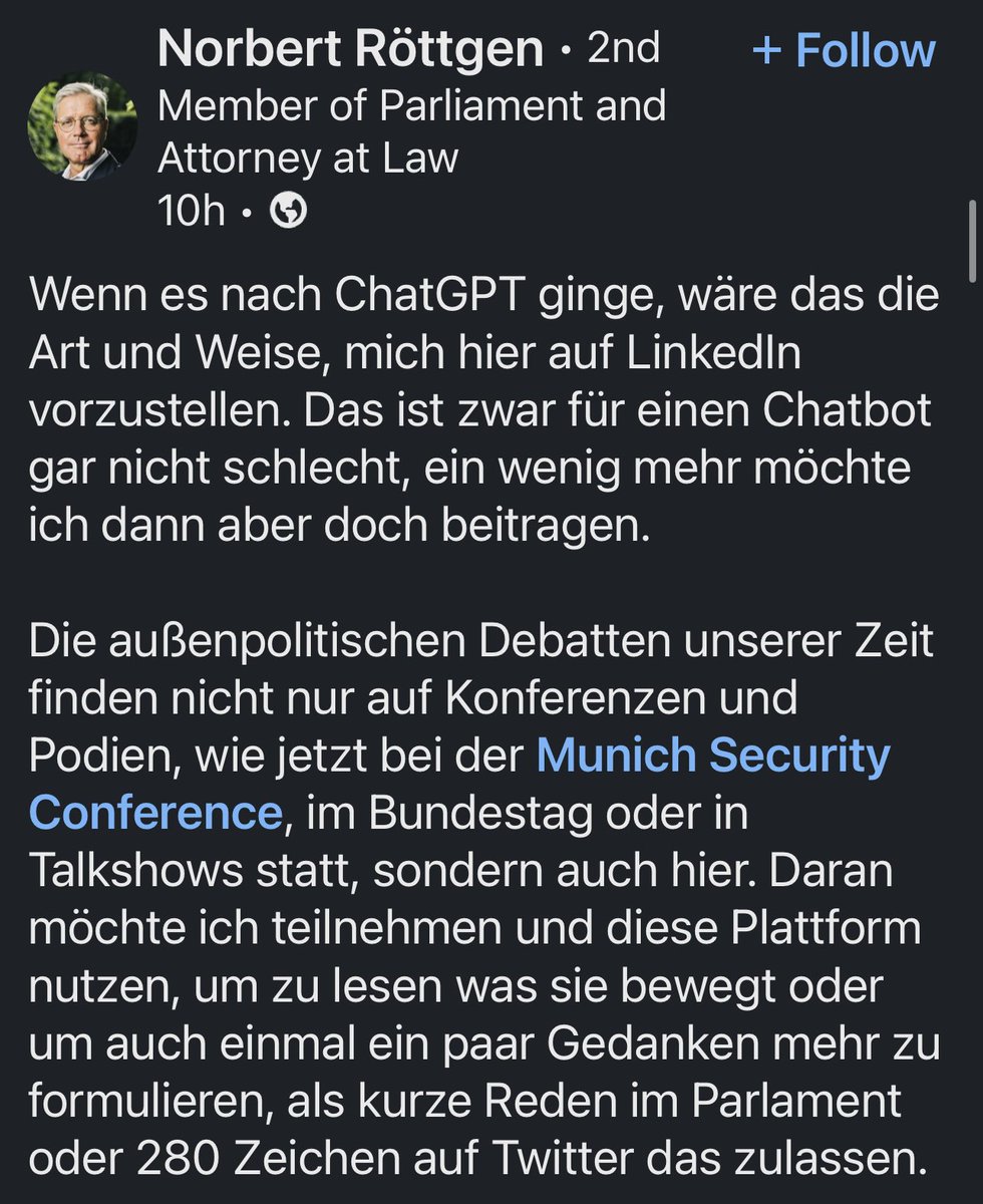 NachBRD's tweet photo. Wir sind sowas vom im Arsch. Faule Parlamentarier "erstellen" neuerdings Reden, Posts und Kommentare bequem mit #ChatGTP #Linkedin #fake https://t.co/EWeQw4qWdt