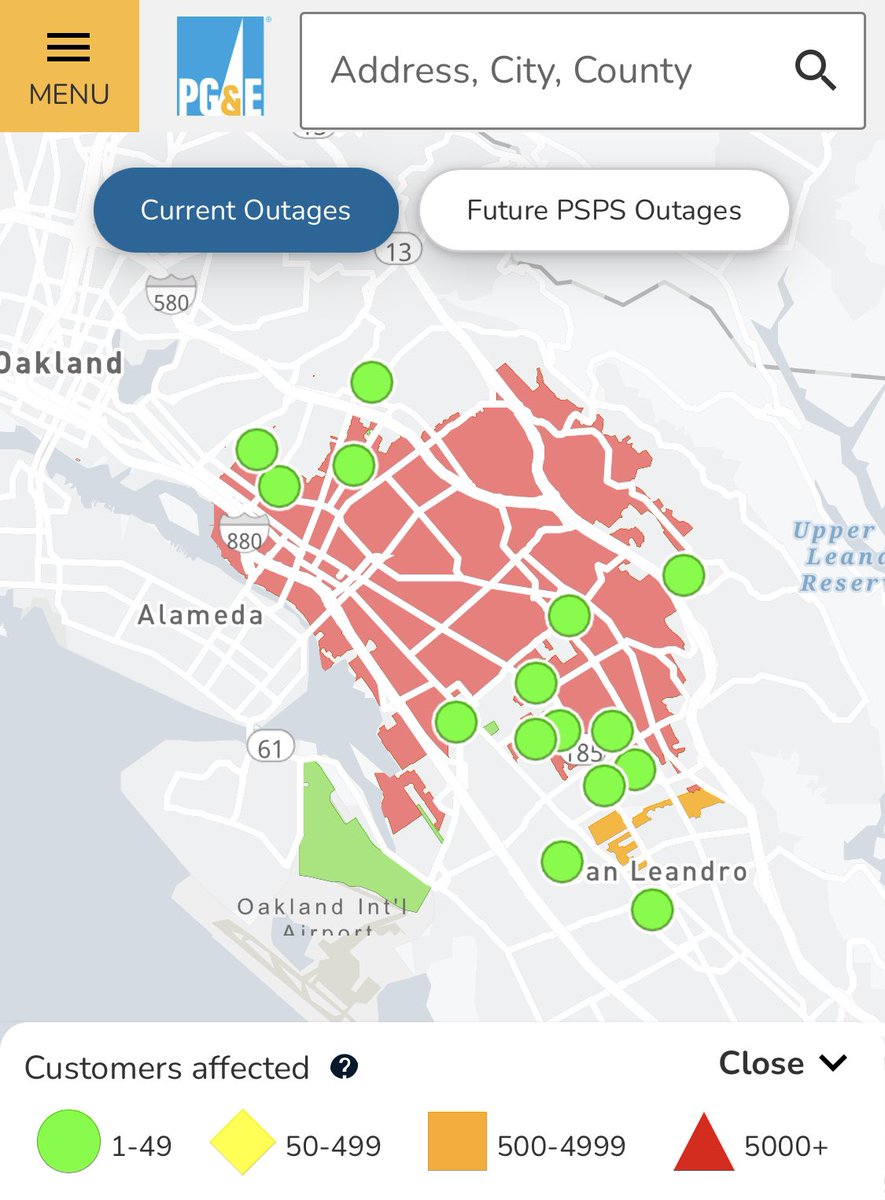 Most of East #Oakland has lost power. No known cause yet. Nearly all traffic lights are out as well. <a href="/kron4news/">KRON4 News</a> <a href="/KCBSRadio/">KCBS 106.9 FM/740 AM</a> <a href="/abc7newsbayarea/">ABC7 News</a> <a href="/nbcbayarea/">NBC Bay Area</a> <a href="/KQEDnews/">KQED News</a> <a href="/OaklandFireCA/">Oakland Fire Department (CA)</a>