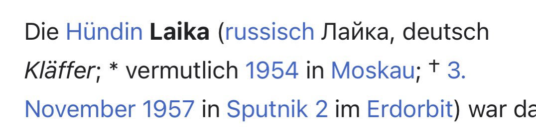 Laika auch beste Kurzbio ever
Kläffer geboren vermutlich in Moskau aber safe im Erdorbit gestorben #wsmds