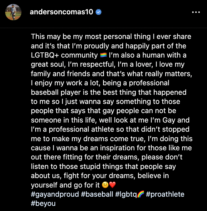 White Sox Minor Leaguer Anderson Comas Announces He Is Gay - The