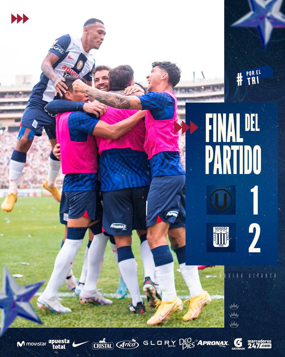 Club Alianza Lima (@clubaloficial) on Twitter photo ⏱ |𝗠𝗜𝗡𝗨𝗧𝗢 𝗔 𝗠𝗜𝗡𝗨𝗧𝗢| ⏱
<a href="/Universitario/">Universitario</a> 1-2 <a href="/ClubALoficial/">Club Alianza Lima</a>
⛳️ 𝐓𝐞𝐫𝐦𝐢𝐧𝐨́ 𝐞𝐥 𝐩𝐚𝐫𝐭𝐢𝐝𝐨.
¡𝐆𝐀𝐍𝐀𝐌𝐎𝐒!💙
¡𝐂𝐋𝐀́𝐒𝐈𝐂𝐎 𝐄𝐒 𝐆𝐀𝐍𝐀𝐑𝐓𝐄!👂🏾
¡𝐀𝐑𝐑𝐈𝐁𝐀 𝐀𝐋𝐈𝐀𝐍𝐙𝐀 𝐓𝐎𝐃𝐀 𝐋𝐀 𝐕𝐈𝐃𝐀!⚪️🔵
#PorElTri
#AlianzaBicampeón ⏱ |𝗠𝗜𝗡𝗨𝗧𝗢 𝗔 𝗠𝗜𝗡𝗨𝗧𝗢| ⏱
<a href="/Universitario/">Universitario</a> 1-2 <a href="/ClubALoficial/">Club Alianza Lima</a>
⛳️ 𝐓𝐞𝐫𝐦𝐢𝐧𝐨́ 𝐞𝐥 𝐩𝐚𝐫𝐭𝐢𝐝𝐨.
¡𝐆𝐀𝐍𝐀𝐌𝐎𝐒!💙
¡𝐂𝐋𝐀́𝐒𝐈𝐂𝐎 𝐄𝐒 𝐆𝐀𝐍𝐀𝐑𝐓𝐄!👂🏾
¡𝐀𝐑𝐑𝐈𝐁𝐀 𝐀𝐋𝐈𝐀𝐍𝐙𝐀 𝐓𝐎𝐃𝐀 𝐋𝐀 𝐕𝐈𝐃𝐀!⚪️🔵
#PorElTri
#AlianzaBicampeón