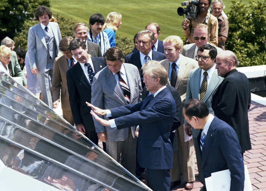 In 1979, President Carter had solar panels installed at the White House. These were later laughed at, derided and removed by officials of Reagan Administration.