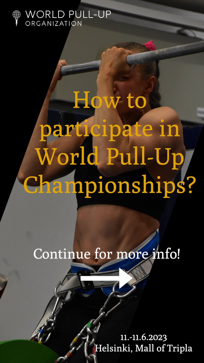 WorldPullUp's tweet photo. 🔸WORLD PULL-UP CHAMPIONSHIPS 2023 REGISTRATION IS OPEN🔸

Read more info on https://t.co/OJZ40daDLk❕

#worldpullup #worldchampionships #crossfit #fitness #FitnessMotivation #finland #weightedpullup https://t.co/Q6EqAhPyki