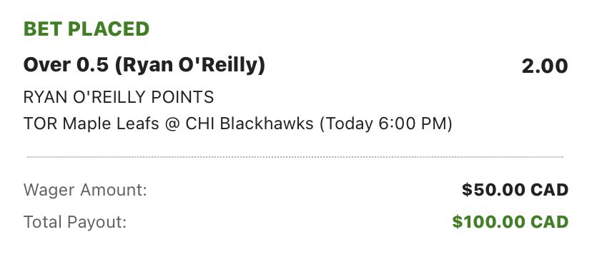 ParlayPaapi's tweet photo. Player Prop of the day 🔒

🚨Ryan O’Reilly Over 0.5 points.
Great value on this bet, playing against a terrible Blackhawks Team. https://t.co/LXZY3XUfGg