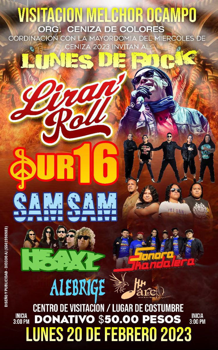 Rock_Urbano's tweet photo. 20 de Febrero 2023 / Visitación, Melchor Ocampo / 3PM
#LiranRoll (@liranrolloficia)
#Sur16 (@Sur16Oficial2)
#SamSam
#HeavyNopal (@nopalica)
#Alebrige
#Jarc (@cid_mex)
Y más
#TocadaMelchorOcampo #TocadaVisitación #TocadasRockUrbano #RockUrbano #RockNacional #RockMexicano https://t.co/p5jocQruhj
