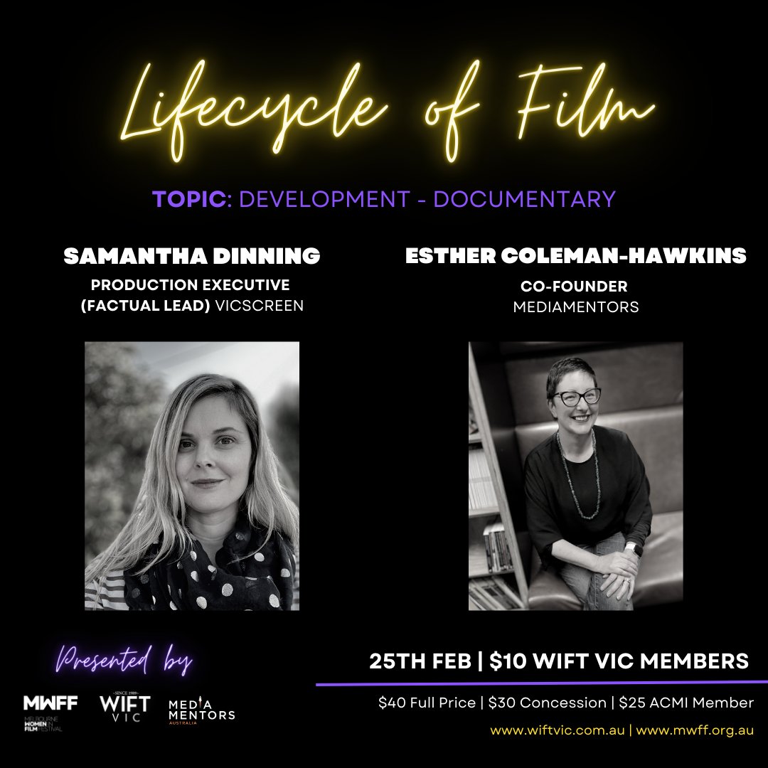 SELLING FAST! Limited spots left at the Documentary Development Table.

Meet film industry experts Esther Coleman-Hawkins, Co-Founder of Media Mentors and Samantha Dinning, Production Executive at VicScreen.

Book your spot at the table! tickets.acmi.net.au/0/50094