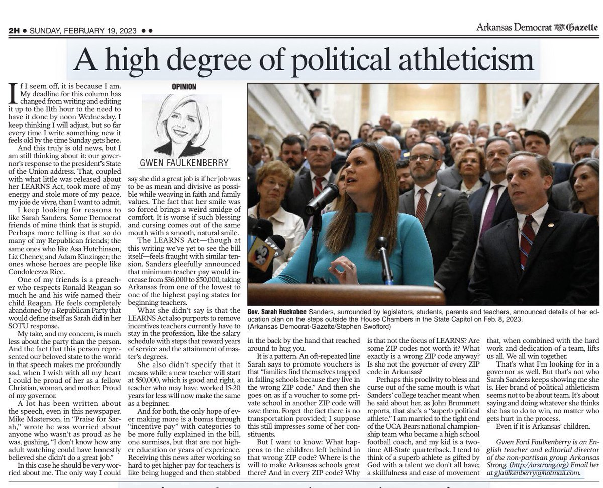 GwenForArkansas's tweet photo. My column for today. https://t.co/0BeeX7roTI