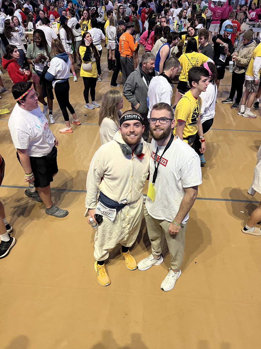 Beyond proud of my guy Seany for dancing for 46 (!!!!) straight hours this weekend. Front line supporting PSU’s @THON raise $15 million+ for childhood cancer. Get this kid an adult beverage! 

#THON2023 #WeAre #baldandproud #chickenlittle #beast #timmytweets 50/365