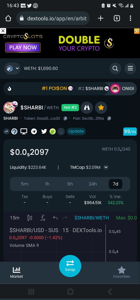CryptoHero22's tweet photo. I love when I see @VenomCrypto_ this bullish! It fires me up!! 

@SharbiToken token finds its strength in our community! Currently trending #2 on #Arbitrum #Dextools organically! And consolidating nicely on #Eth as well! 

Big date coming with #Shib on #Shibarium ahead! https://t.co/9gQV5CN3Ao