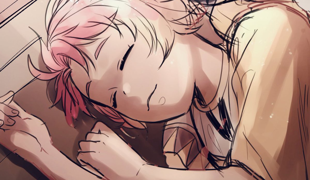 closed eyes 1boy male focus solo sleeping pink hair sketch  illustration images