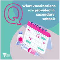 Some vaccines are routinely provided free of charge to all Victorian secondary school students. Students in Year 7 receive the human papillomavirus (HPV) vaccine and the diphtheria, tetanus and pertussis (whooping cough) combined vaccine. Learn more: bit.ly/35g3JFy